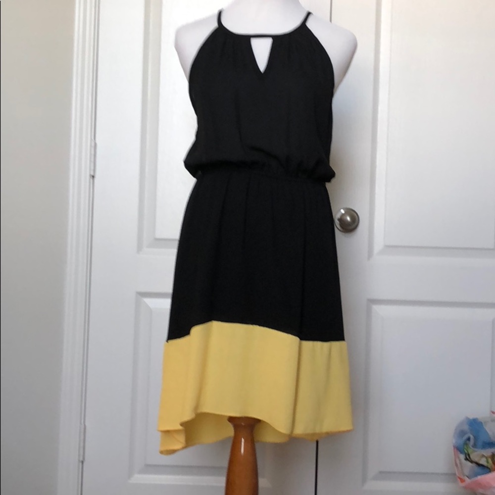 Forever 21 Black and Yellow Colorblock Midi Dress